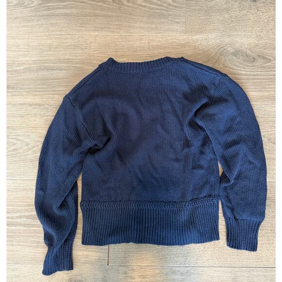 The Westside Tori V-Neck Cable Knit Cotton Sweater in Blue - Picture 4 of 7